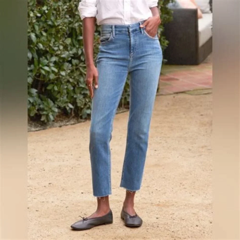 Frank & Eileen “Derry” Blue Denim Straight Leg Frayed Hem Jeans
